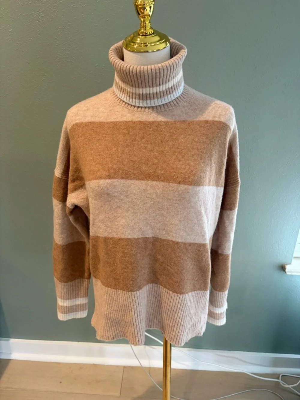 J.Crew Striped turtleneck sweater in Supersoft yarn - beige stripe XS